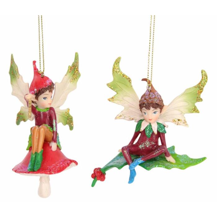 Gisela Graham Woodland Sitting Pixie (Set of 2)-1